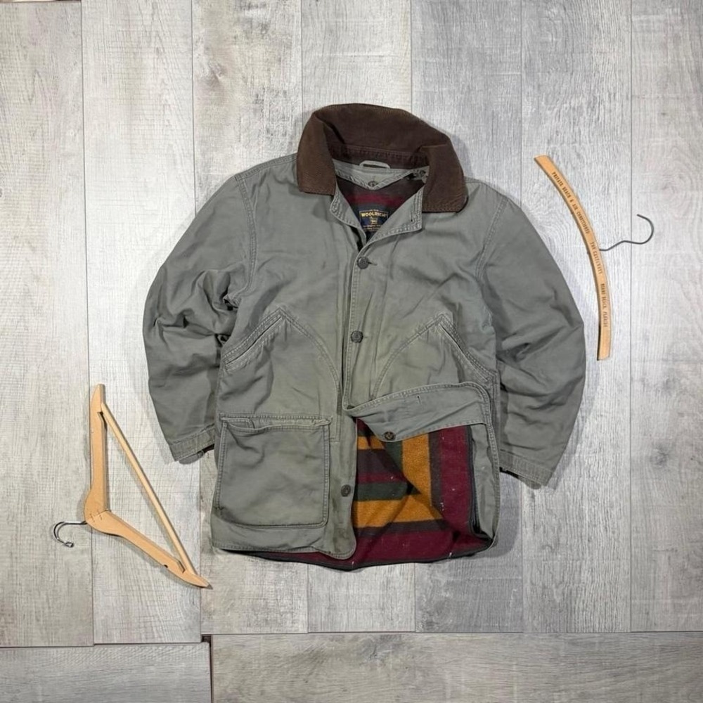 90s lined wool rich green faded and distressed corduroy collar barn chore jacket